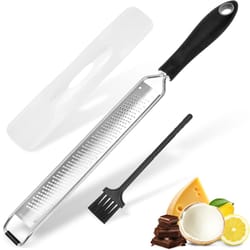 stainless steel wire grater with anti-slip plastic handle ideal for cheese, garlic, fruit, and chocolate