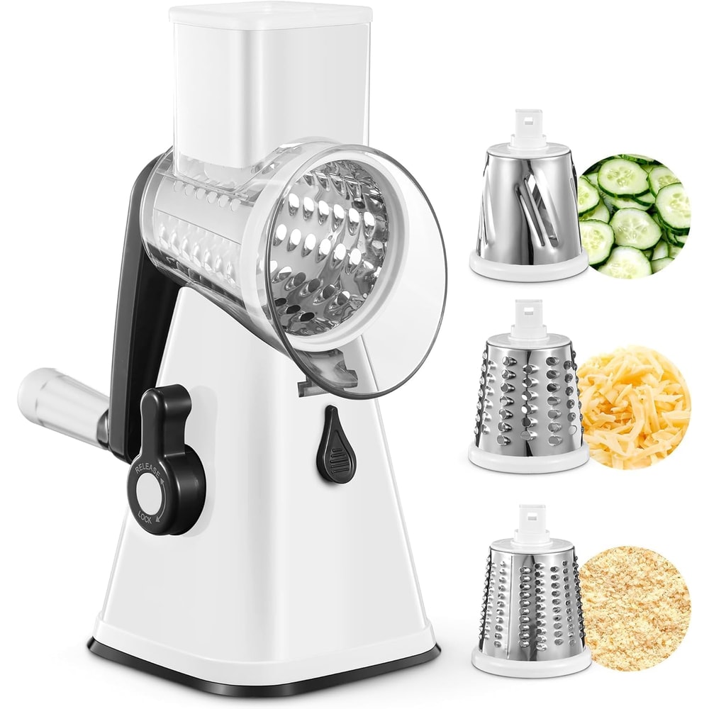 Multi-Purpose Rotary Grater & Mandoline Vegetable Slicer Perfect for Cheese, Carrots, Potatoes.