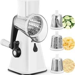 multi-purpose rotary grater & mandoline vegetable slicer perfect for cheese, carrots, potatoes.