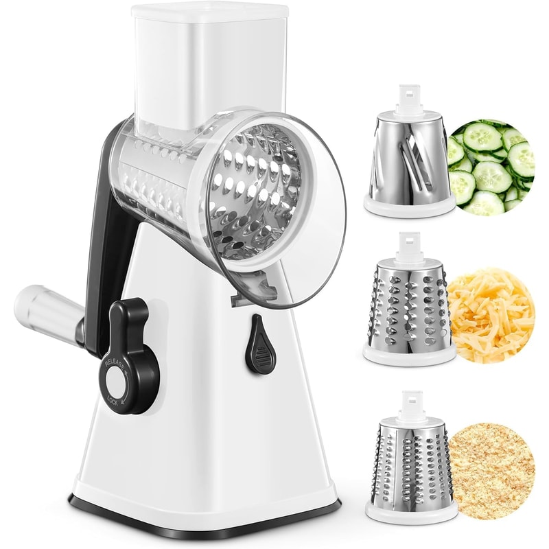 Multi-Purpose Rotary Grater & Mandoline Vegetable Slicer Perfect for Cheese, Carrots, Potatoes.