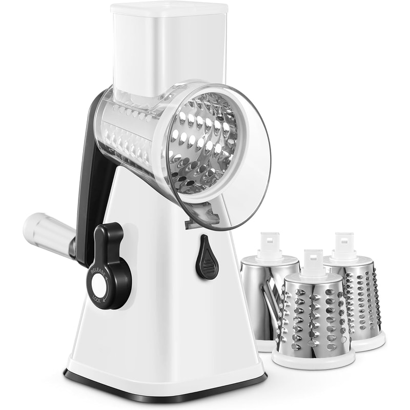 Multi-Purpose Rotary Grater & Mandoline Vegetable Slicer Perfect for Cheese, Carrots, Potatoes.