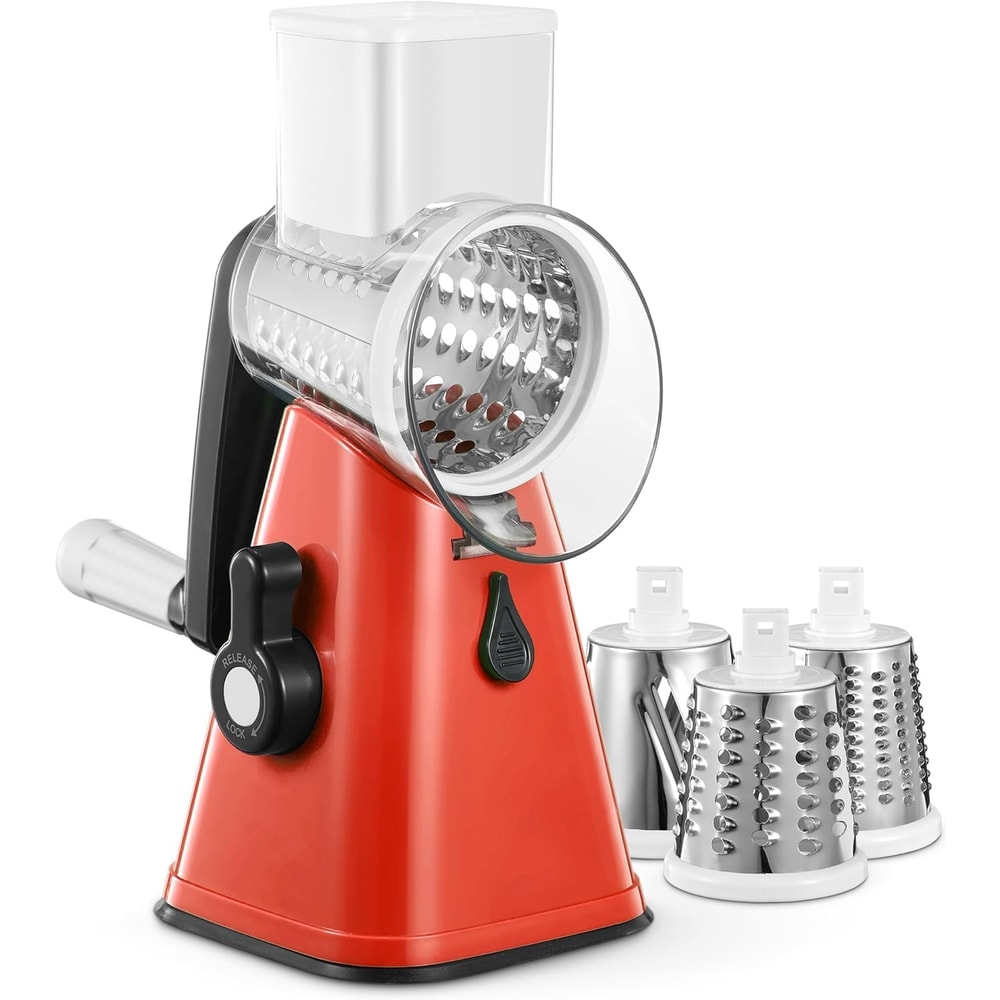 Multi-Purpose Rotary Grater & Mandoline Vegetable Slicer Perfect for Cheese, Carrots, Potatoes.