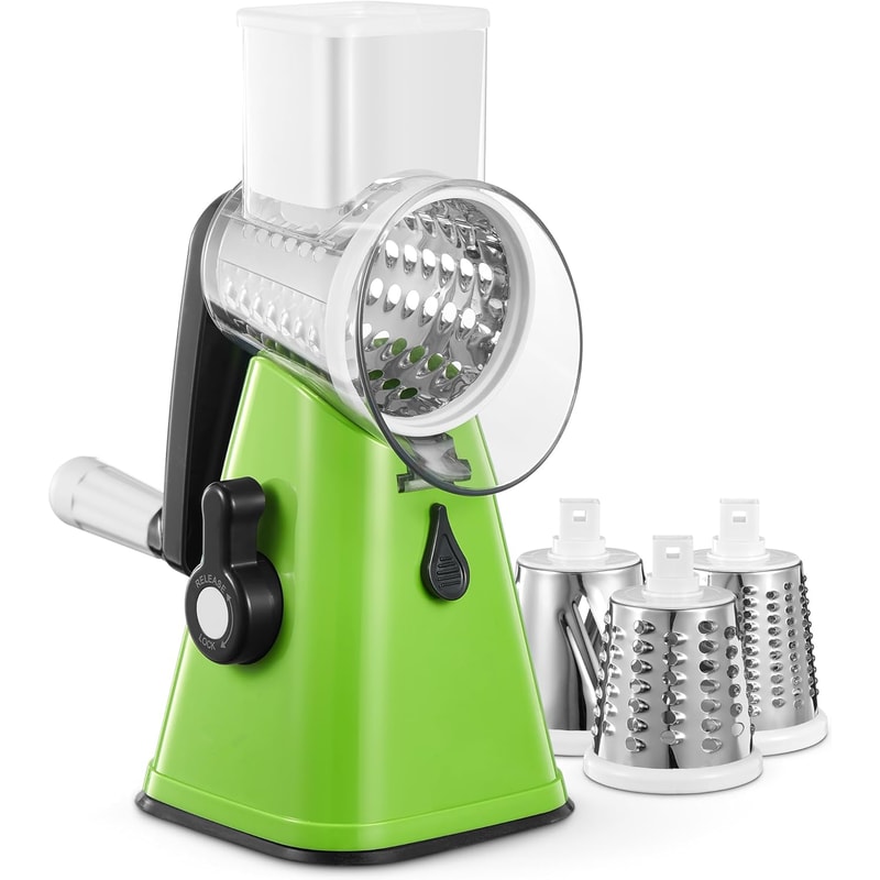Multi-Purpose Rotary Grater & Mandoline Vegetable Slicer Perfect for Cheese, Carrots, Potatoes.