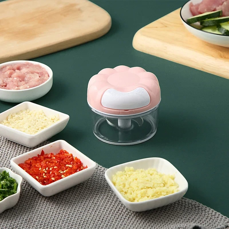 Manual Garlic Press & Mini Vegetable Chopper Multi-Function Food Cutter & Meat Grinder for Kitchen