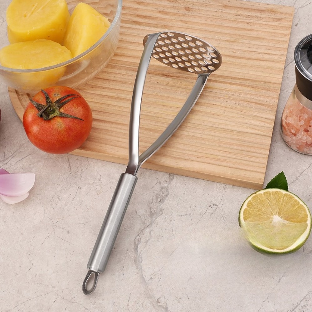Stainless Steel Potato Masher and Fruit Crusher Durable Kitchen Tool for Purees, Juices, and More