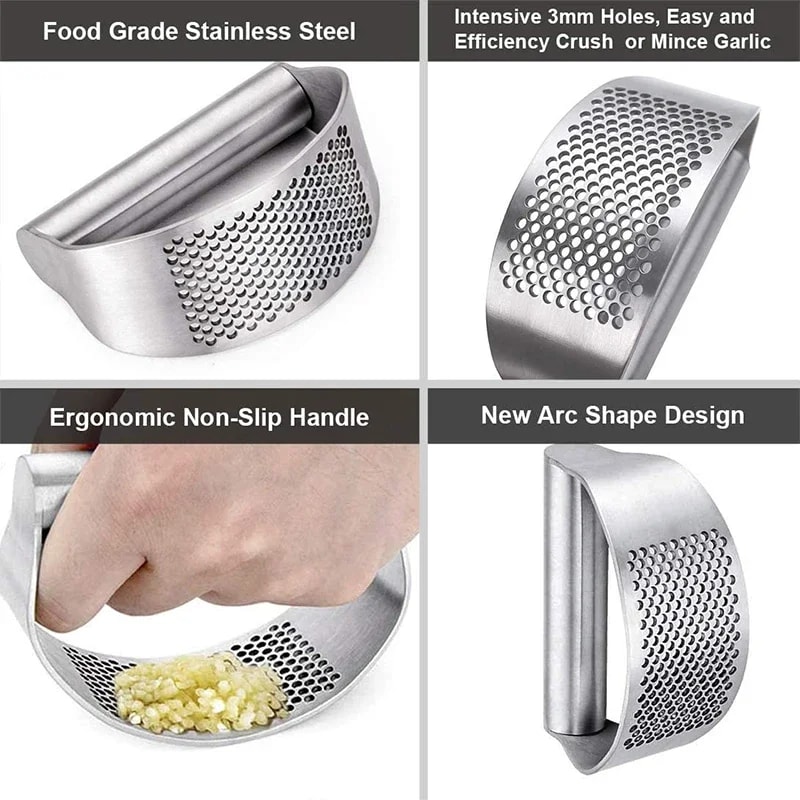 Stainless Steel Garlic Press & Ginger Squeezer Manual Rocker Crusher for Effortless Minced Garlic