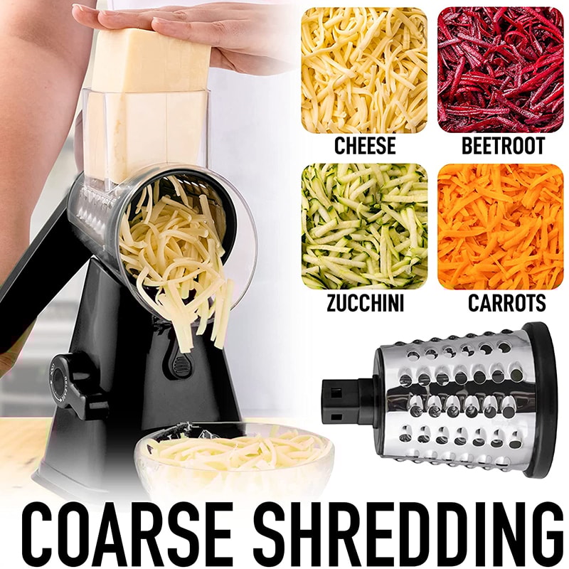 Rotary Cheese Grater with Suction Base Manual Vegetable Slicer & Nut Grinder