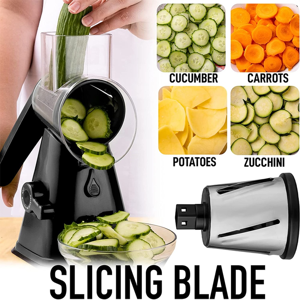 Rotary Cheese Grater with Suction Base Manual Vegetable Slicer & Nut Grinder