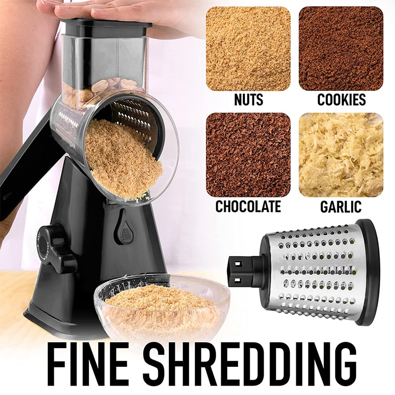 Rotary Cheese Grater with Suction Base Manual Vegetable Slicer & Nut Grinder