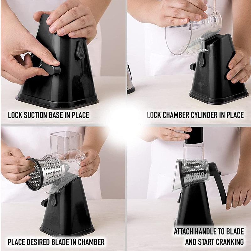 Rotary Cheese Grater with Suction Base Manual Vegetable Slicer & Nut Grinder
