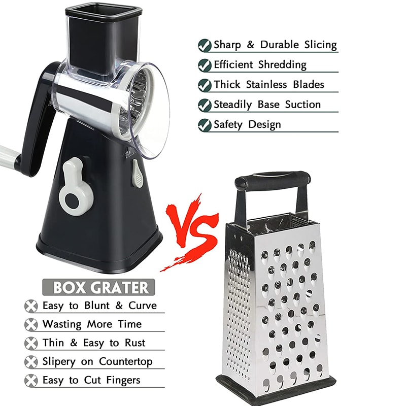Rotary Cheese Grater with Suction Base Manual Vegetable Slicer & Nut Grinder