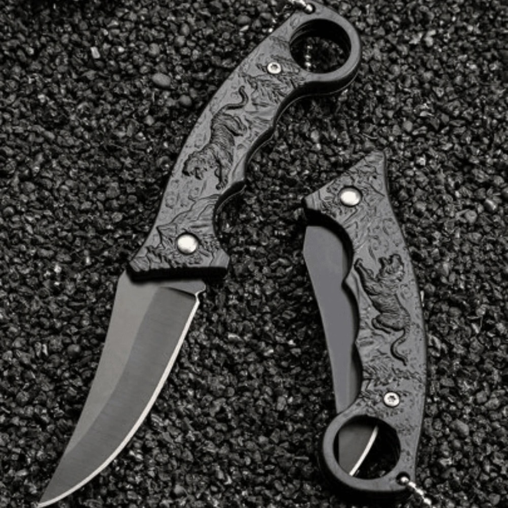 High-Quality Tiger Motif Folding Knife Steel Blade, EDC Outdoor Tool for Camping, Hiking & Fishing