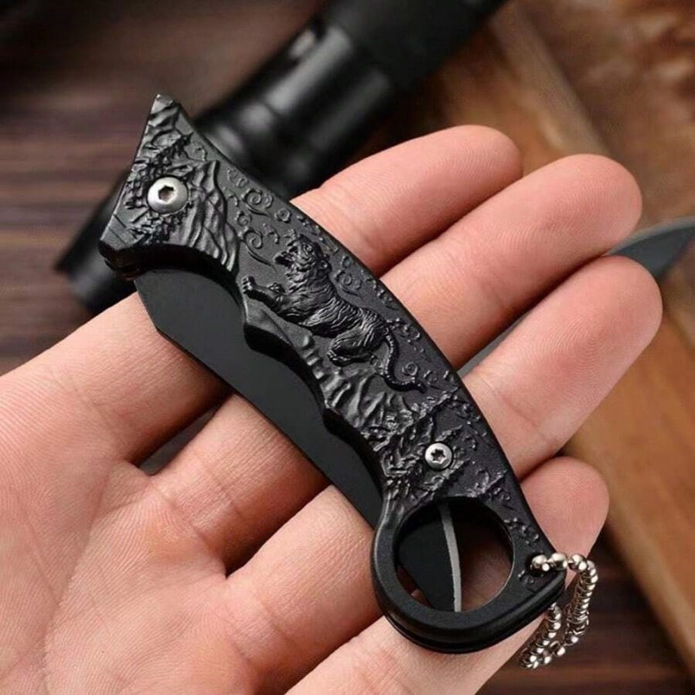 High-Quality Tiger Motif Folding Knife Steel Blade, EDC Outdoor Tool for Camping, Hiking & Fishing