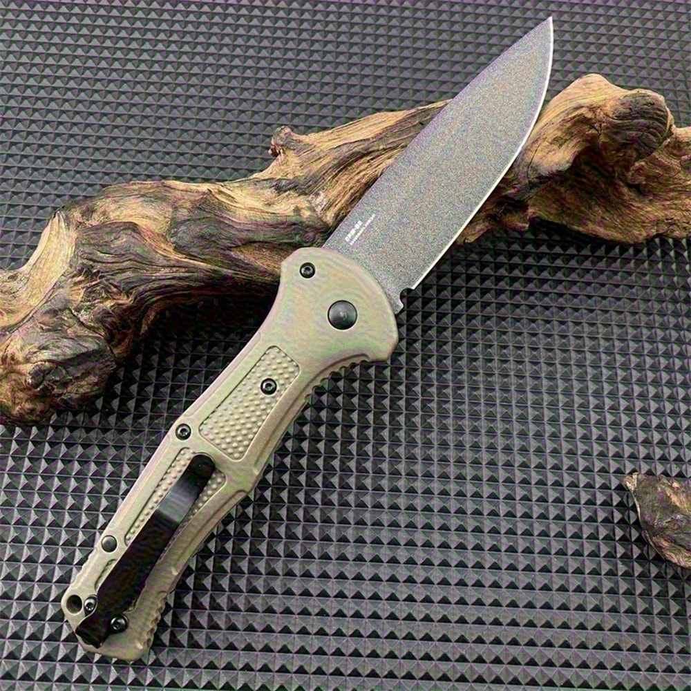 Folding Tactical Knife with Plain Drop Point Blade Grivory Handle for Camping, Hunting & Self-Defense