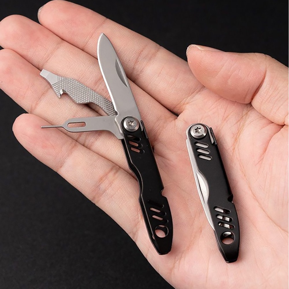 Portable MultiTool Keychain Mobile Phone Card Pickup Needle Bottle Opener Folding Knife 0