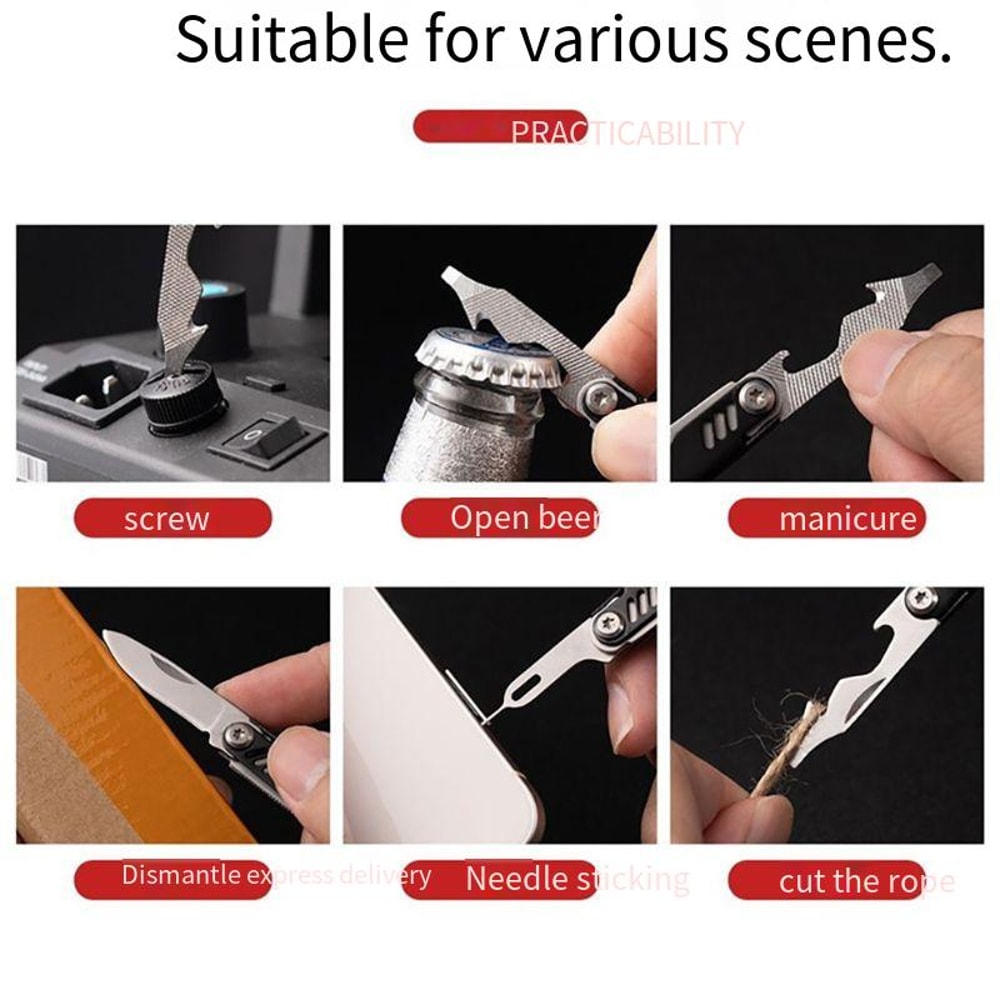 Portable MultiTool Keychain Mobile Phone Card Pickup Needle Bottle Opener Folding Knife 1