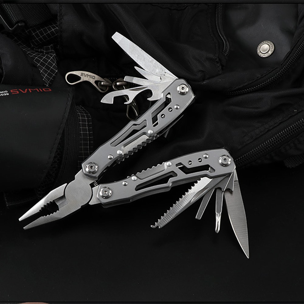 Multifunctional Stainless Steel Outdoor Survival Tool Folding Knife, Pliers & More
