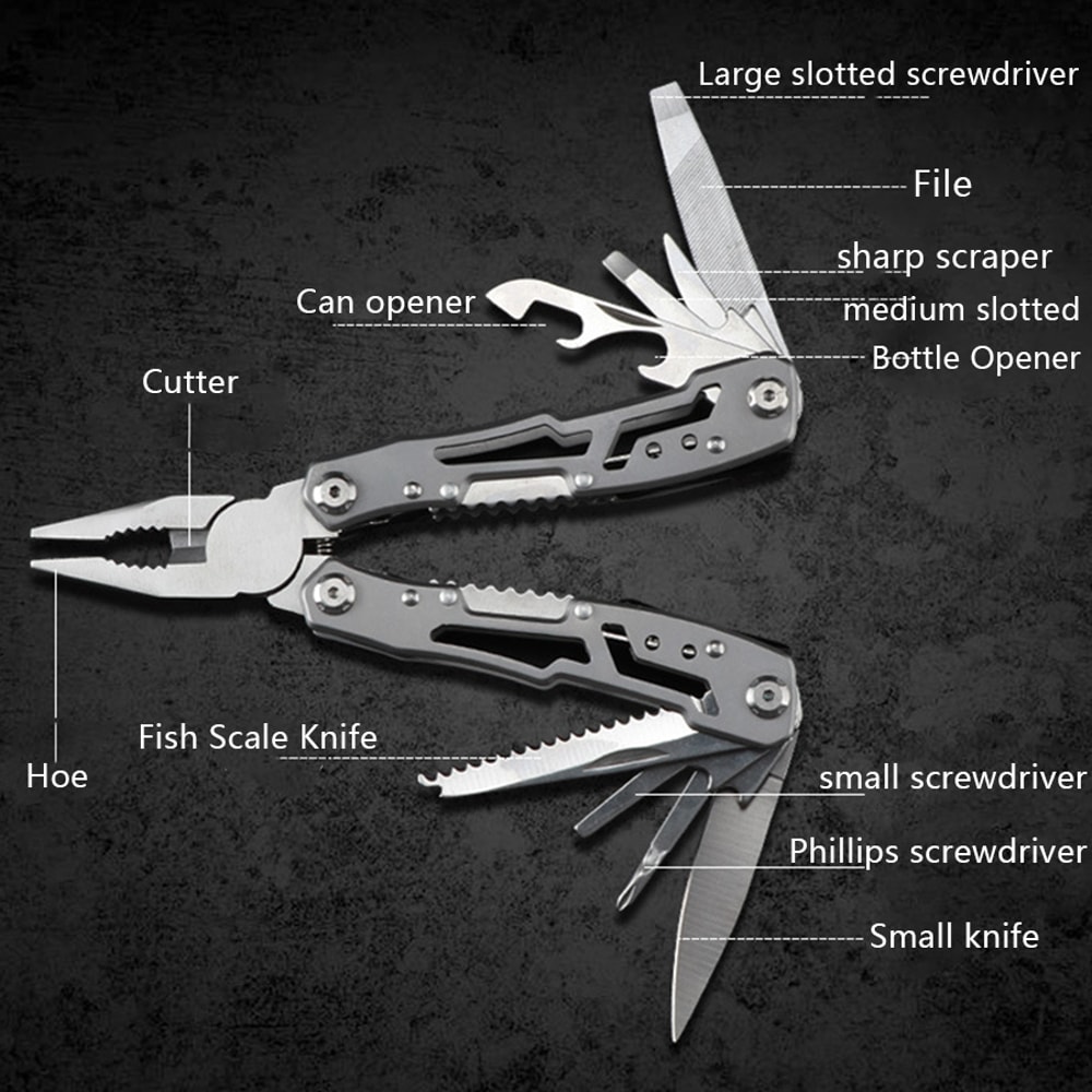 Multifunctional Stainless Steel Outdoor Survival Tool Folding Knife, Pliers & More