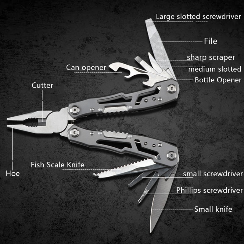Multifunctional Stainless Steel Outdoor Survival Tool Folding Knife, Pliers & More