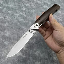 outdoor folding pocket knife with sharp blade & wood handle ideal for hunting and survival gear