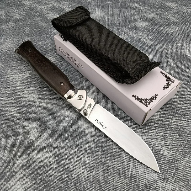 Outdoor Folding Pocket Knife with Sharp Blade & Wood Handle Ideal for Hunting and Survival Gear