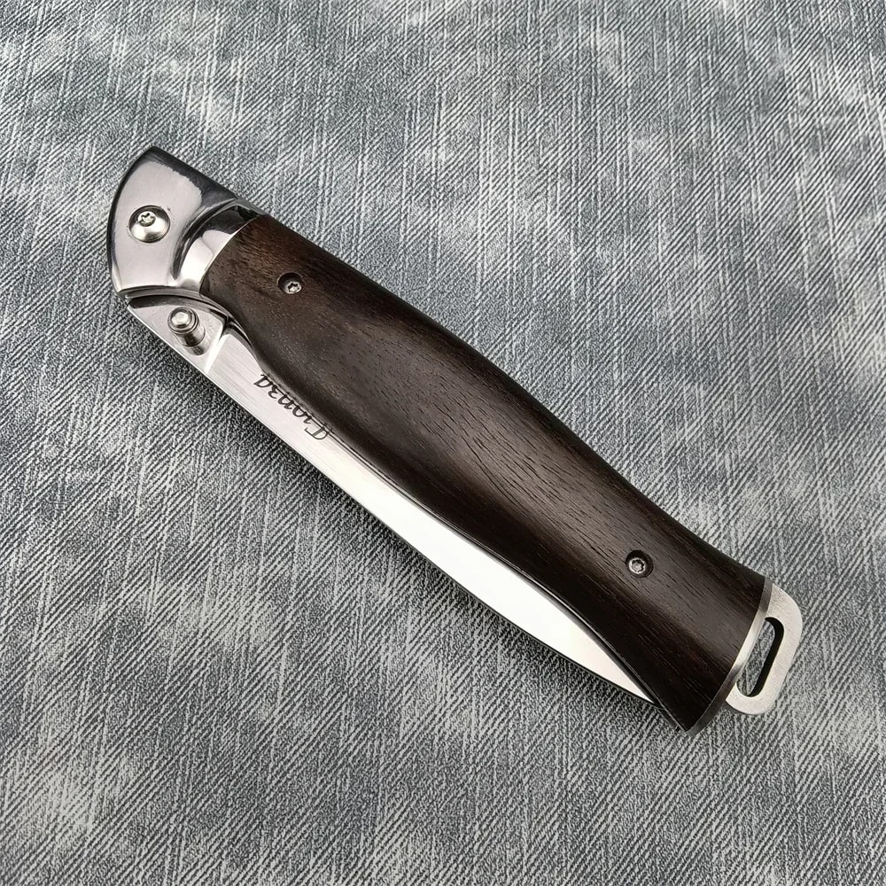 Outdoor Folding Pocket Knife with Sharp Blade & Wood Handle Ideal for Hunting and Survival Gear