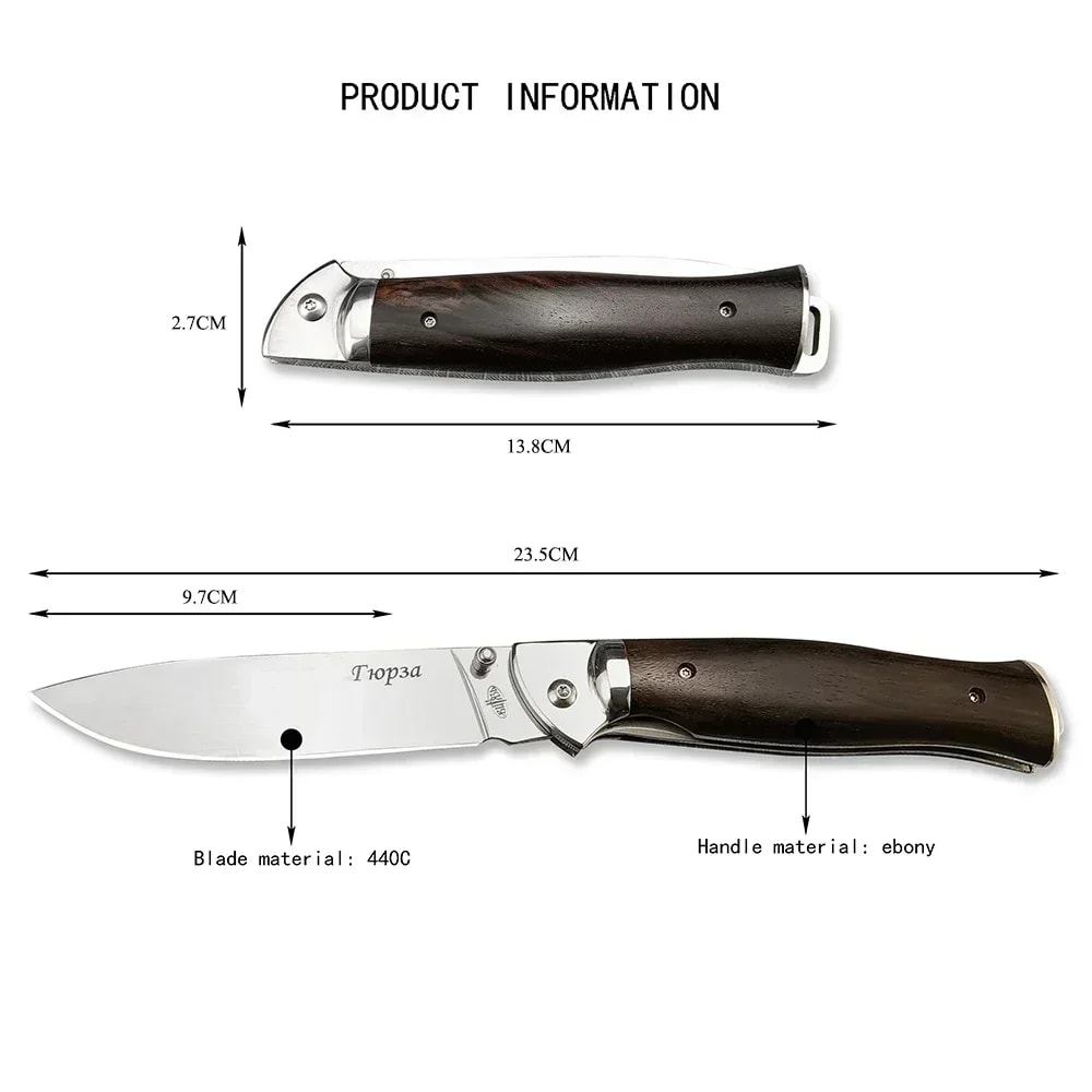 Outdoor Folding Pocket Knife with Sharp Blade & Wood Handle Ideal for Hunting and Survival Gear