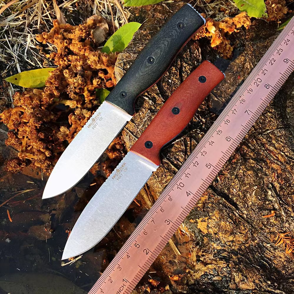 Brother Bushcraft Fixed Blade Hunting Knife with Micarta Grips Sharp Stone Wash Finish for Outdoor Adventures