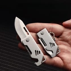 mini folding pocket knife portable camping & self-defense tool with keychain pendant