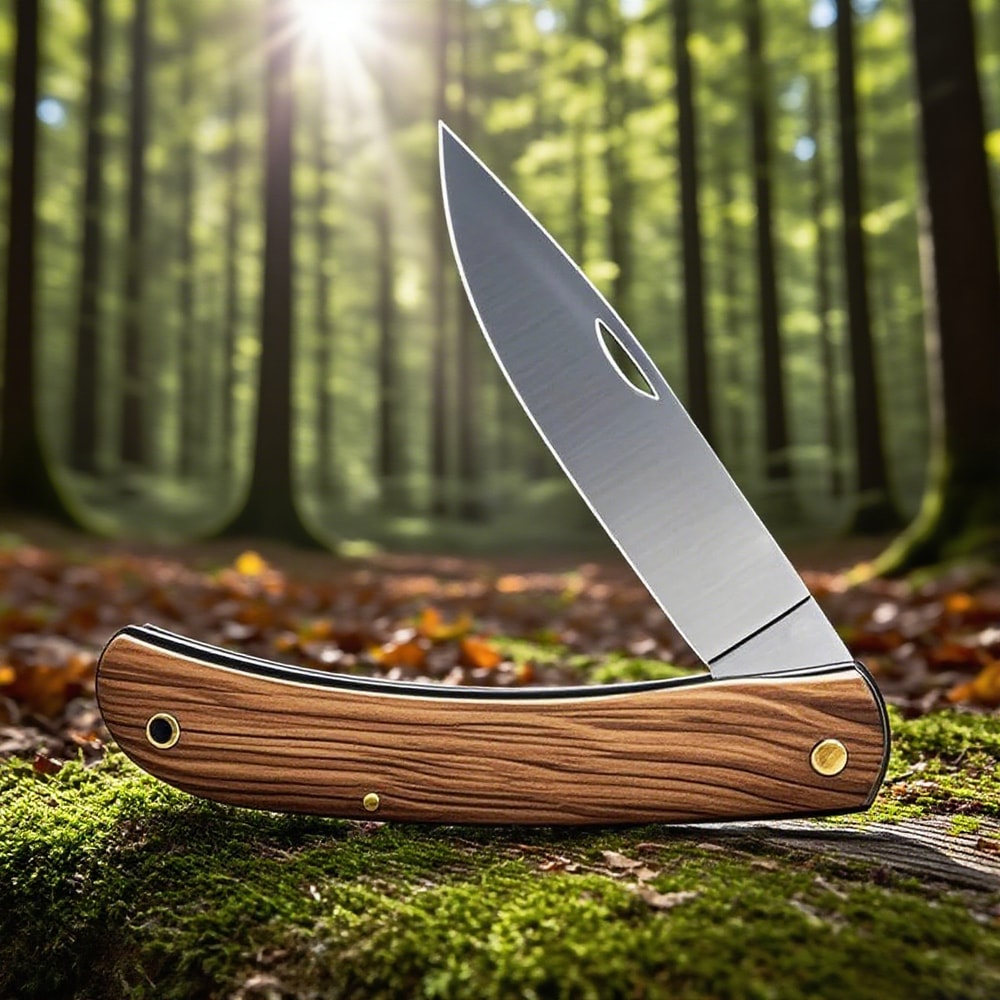 Rosewood Handled Folding Pocket Knife Durable Stainless Steel Blade for Outdoor Camping & Everyday Carry Essentials