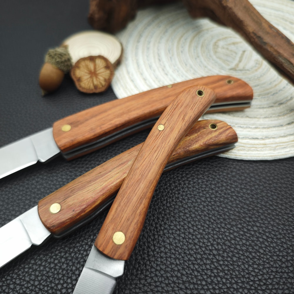Rosewood Handled Folding Pocket Knife Durable Stainless Steel Blade for Outdoor Camping & Everyday Carry Essentials