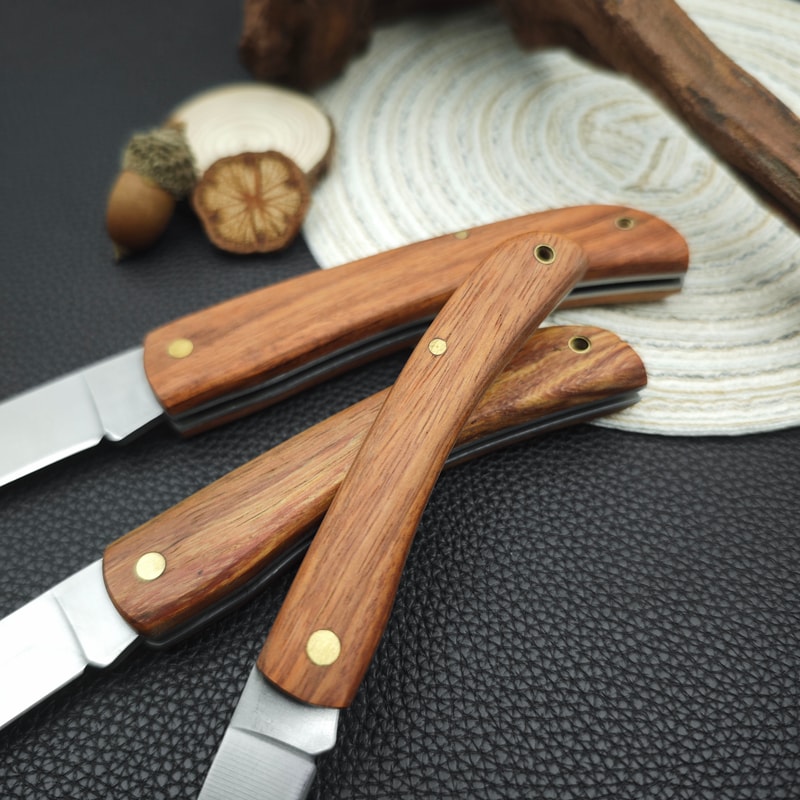 Rosewood Handled Folding Pocket Knife Durable Stainless Steel Blade for Outdoor Camping & Everyday Carry Essentials