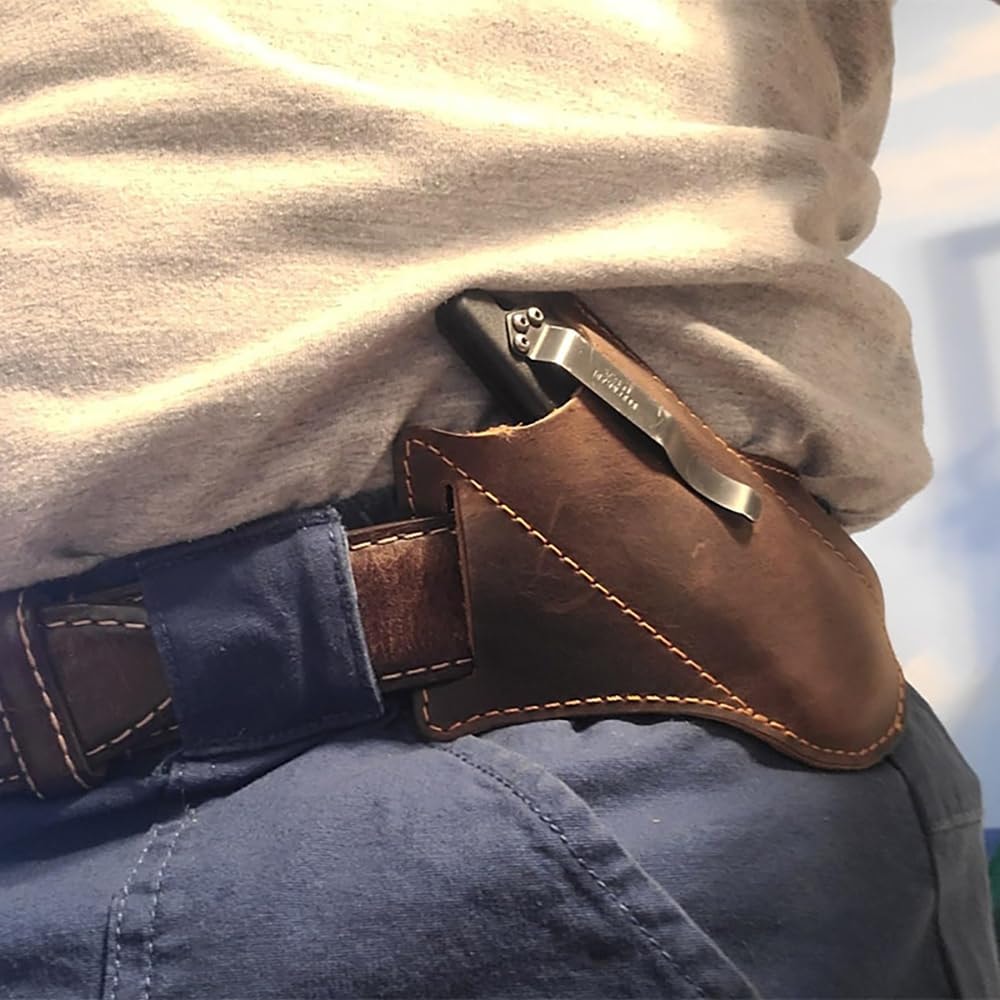 Leather Knife Sheath For Belt Compact Folding Knife Holder For EDC Tools Pocket Knives 0