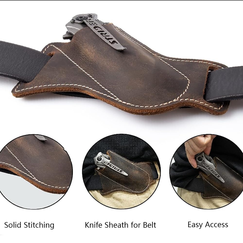 Leather Knife Sheath For Belt Compact Folding Knife Holder For EDC Tools Pocket Knives 2