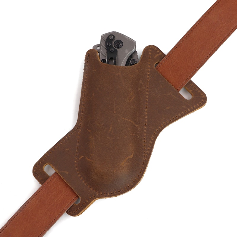 Leather Knife Sheath For Belt Compact Folding Knife Holder For EDC Tools Pocket Knives 4