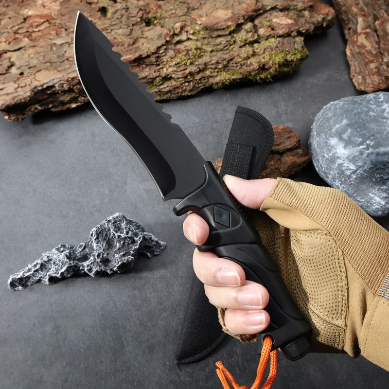 Durable Stainless Steel Tactical Fixed Blade Knife with ABS Handle Perfect for Hunting, Camping, and Survival