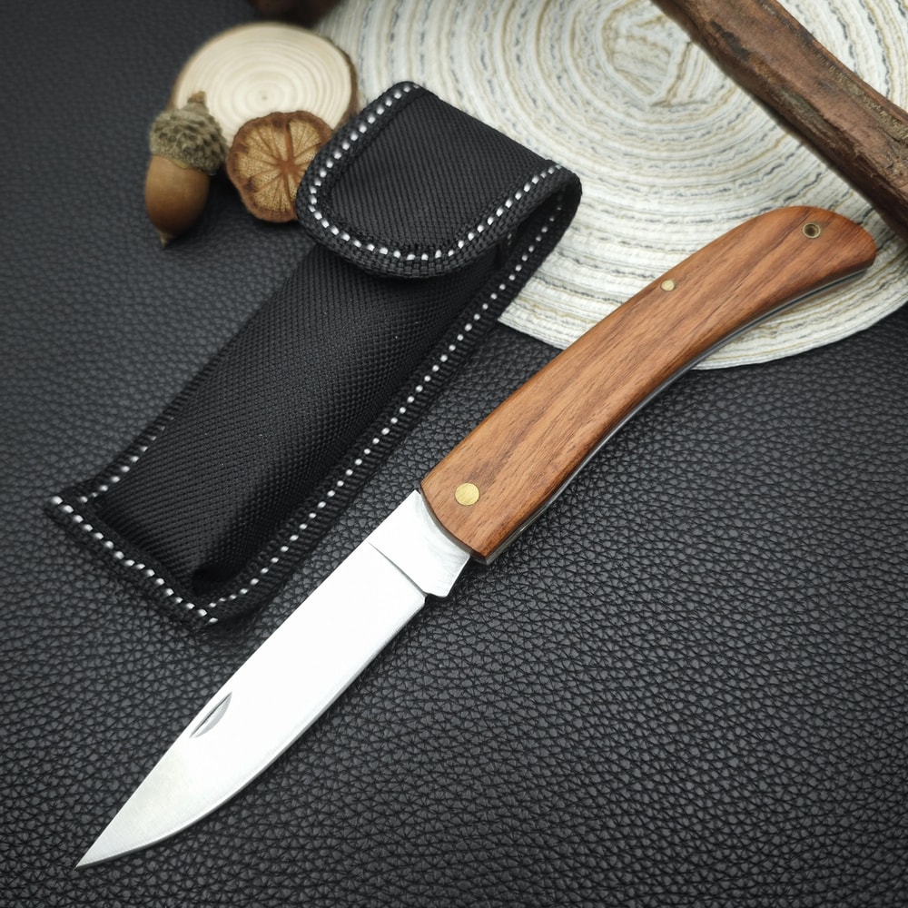 Stainless Steel Folding Pocket Knife Premium Fillet Knife with Rosewood Handle for Fishing & Outdoor Adventures