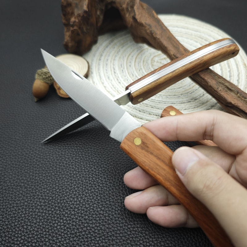 Stainless Steel Folding Pocket Knife Premium Fillet Knife with Rosewood Handle for Fishing & Outdoor Adventures