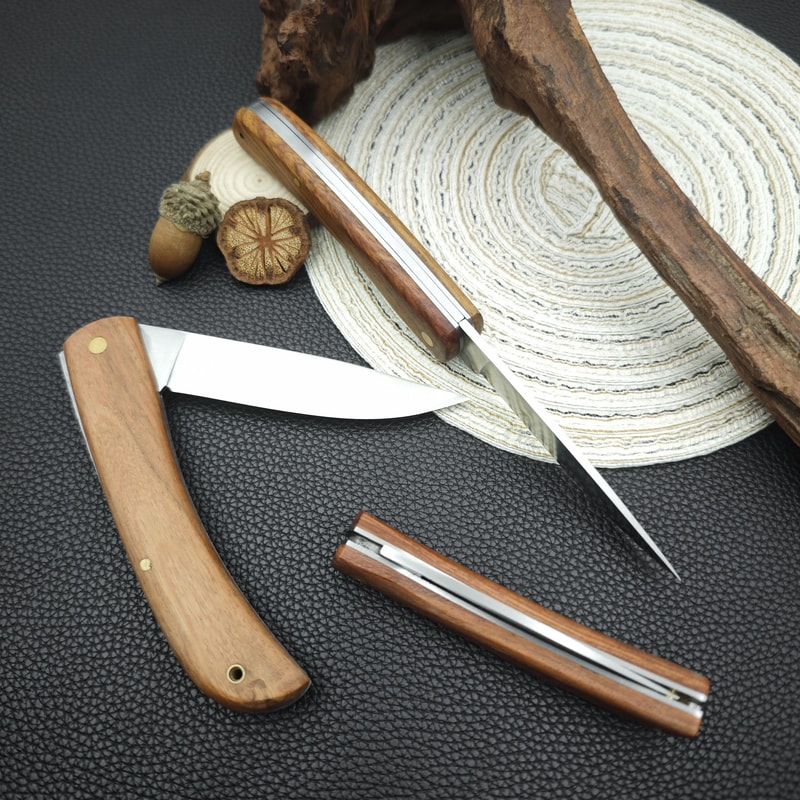 Stainless Steel Folding Pocket Knife Premium Fillet Knife with Rosewood Handle for Fishing & Outdoor Adventures