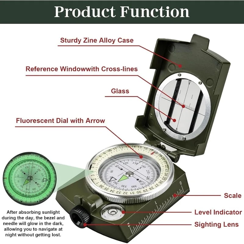 HighPrecision Outdoor Waterproof Tactical Compass For Survival Exploration 1
