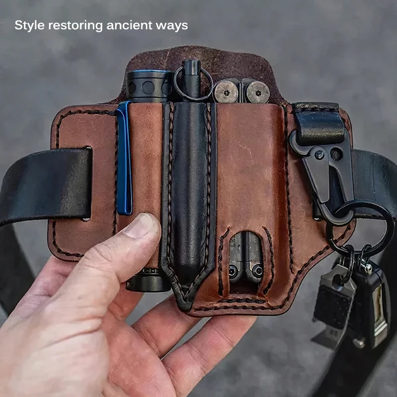 Tactical Leather Waist Bag Portable Multi-Tool Storage Holster for Outdoor Camping, Hunting, and Hiking
