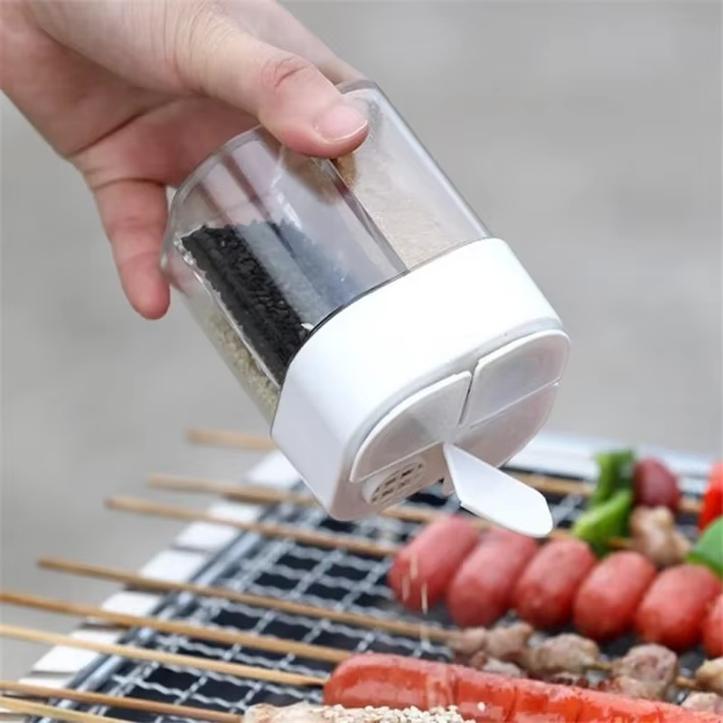 Camping Spice Dispenser Jar with Lid Transparent, Compartment Salt & Pepper Shaker for Outdoor Cooking & Barbecue