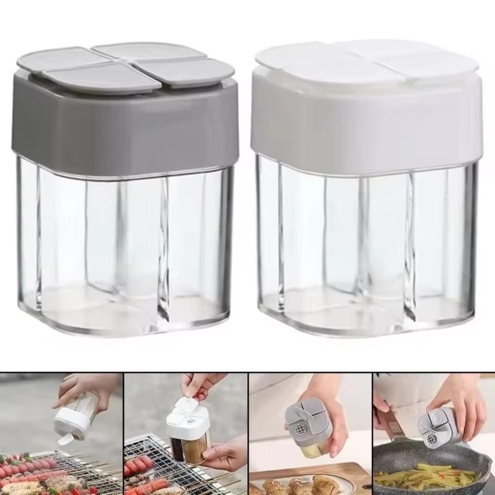 Camping Spice Dispenser Jar with Lid Transparent, Compartment Salt & Pepper Shaker for Outdoor Cooking & Barbecue
