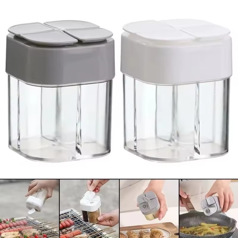 Camping Spice Dispenser Jar with Lid Transparent, Compartment Salt & Pepper Shaker for Outdoor Cooking & Barbecue