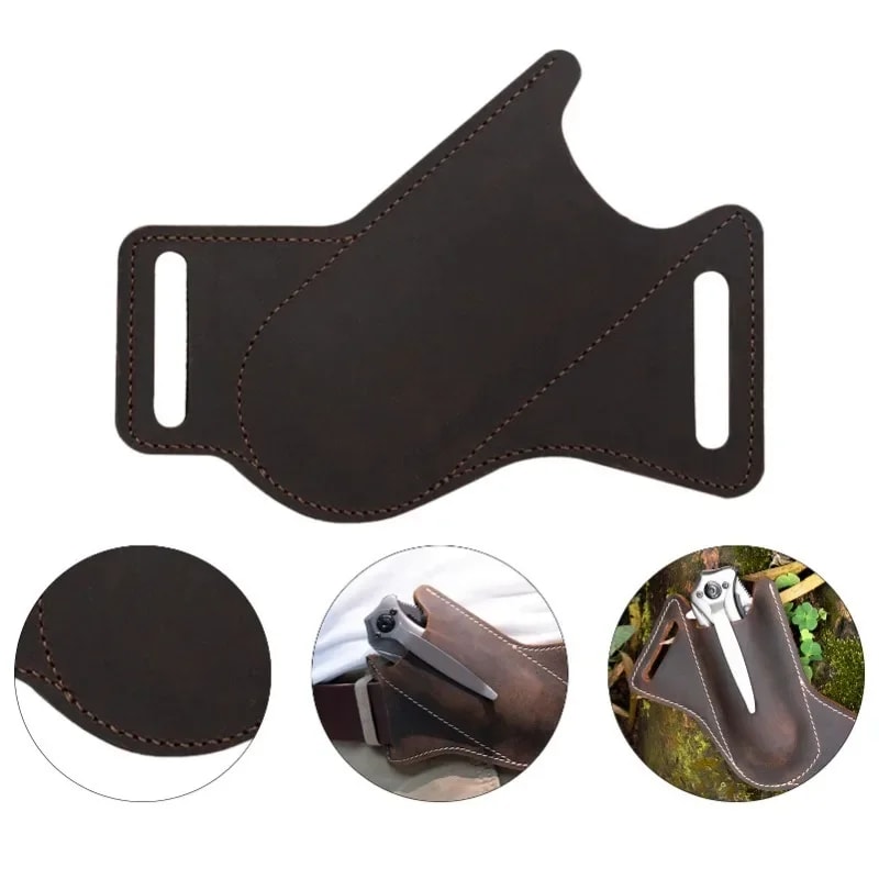 Leather Folding Knife Sheath With Waist Belt Clip Antiscratch Storage For Camping Tools 3