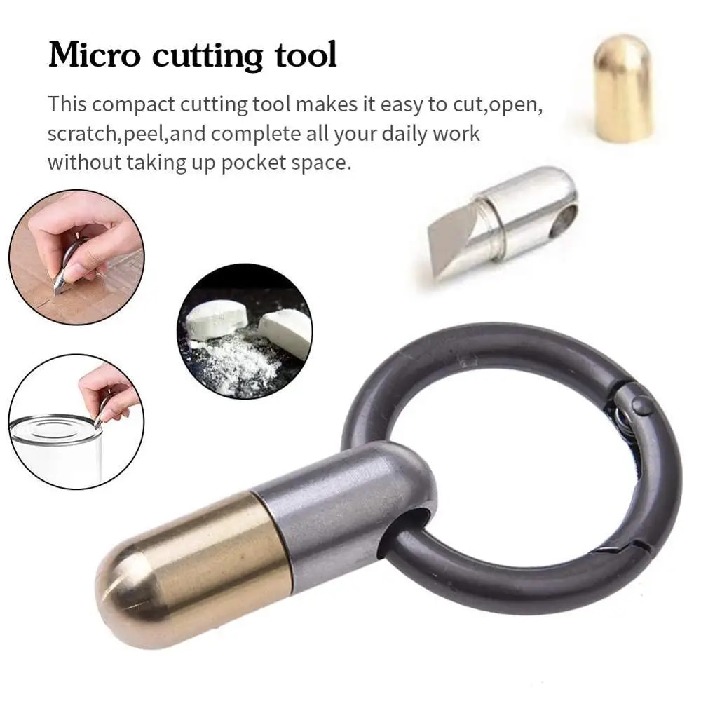 Mini Capsule Brass Keychain EDC Pocket Knife Compact Survival Tool Parcel Opener 4