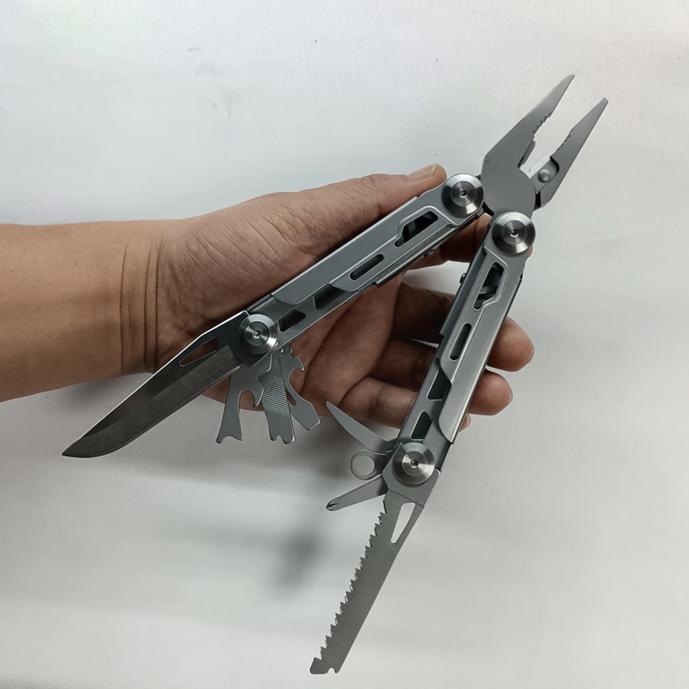 Premium Stainless Steel Folding Multitool Pliers for Camping, Hiking & Survival Knife, Saw, Screwdriver.