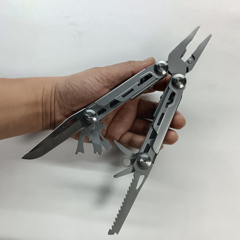 Premium Stainless Steel Folding Multitool Pliers for Camping, Hiking & Survival Knife, Saw, Screwdriver.