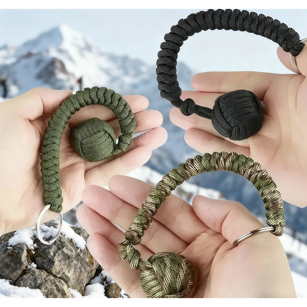 MultiFunction SelfDefense Paracord Umbrella With Monkey Fist Steel Ball Survival Keychain 0