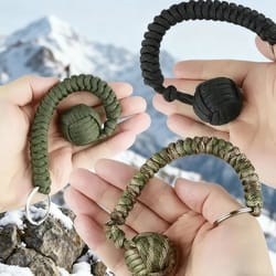 multi-function self-defense paracord umbrella with monkey fist steel ball & survival keychain